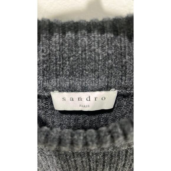 Sandro Paris Embellished Ribbed Wool & Cashmere Long Sleeve Gray Mini Dress US 2 - Picture 4 of 11